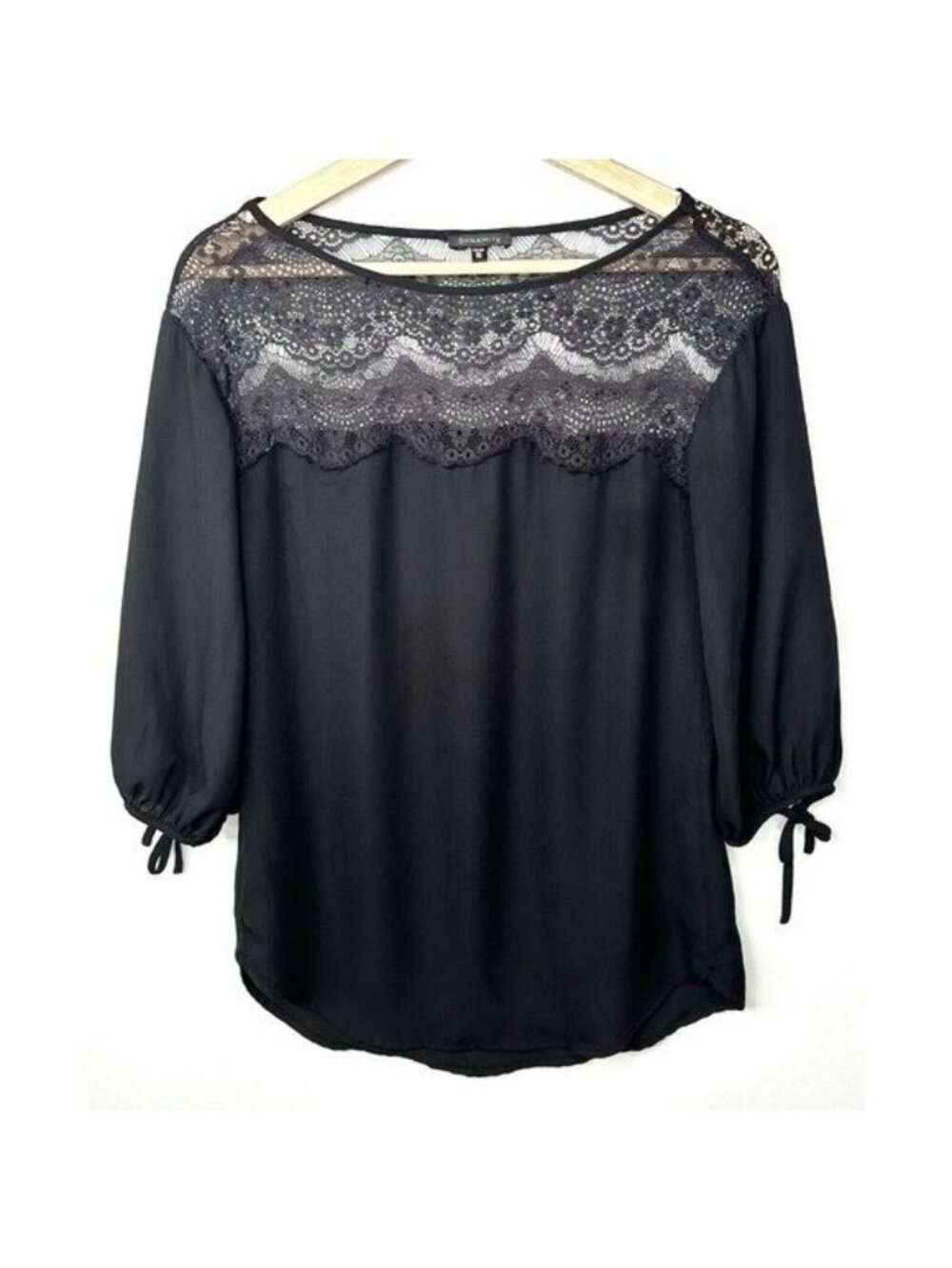 Dynamite Tunic Blouse Womens XS Black Crochet Lace Sheer Boho Bell Sleeve Top